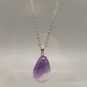 Chevron Amethyst Teardrop Natural Stone Pendent Necklace