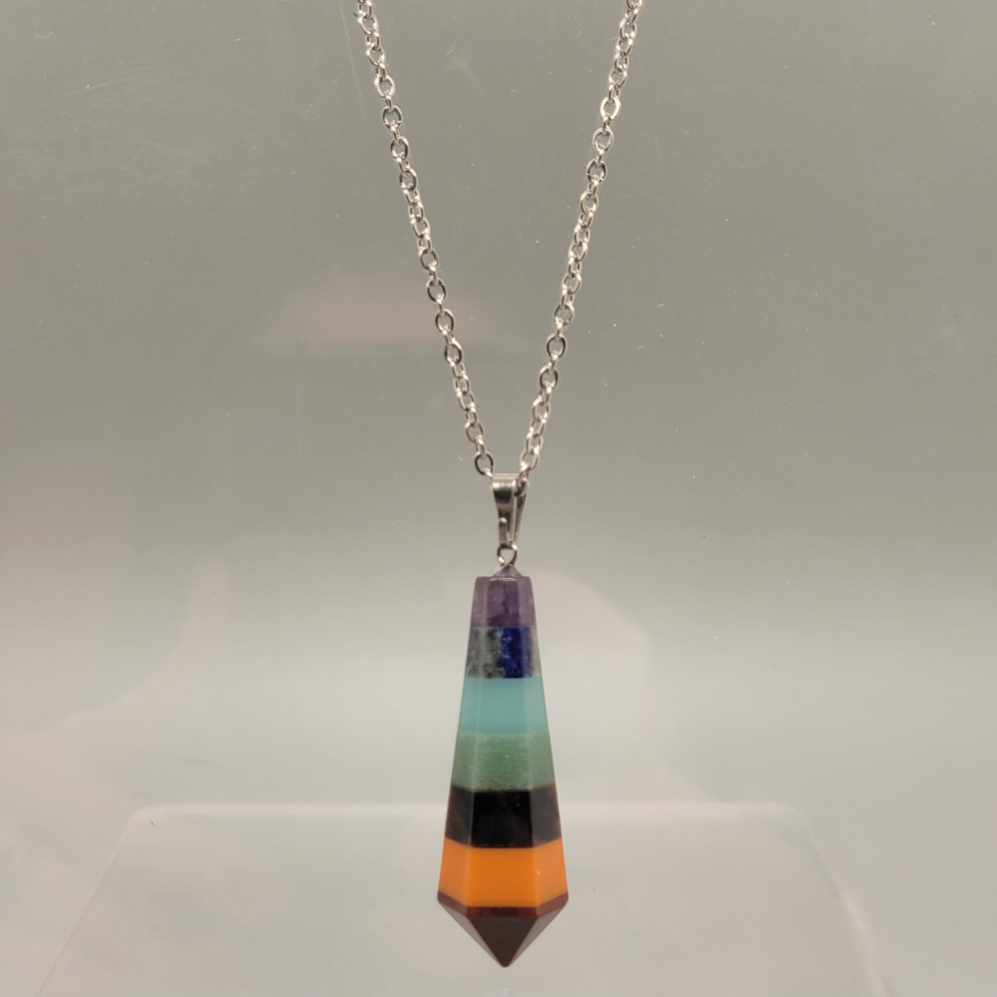 Rainbow Chakra Pendulum Natural Stone Pendent Necklace