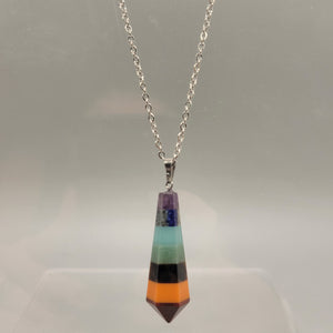 Rainbow Chakra Pendulum Natural Stone Pendent Necklace