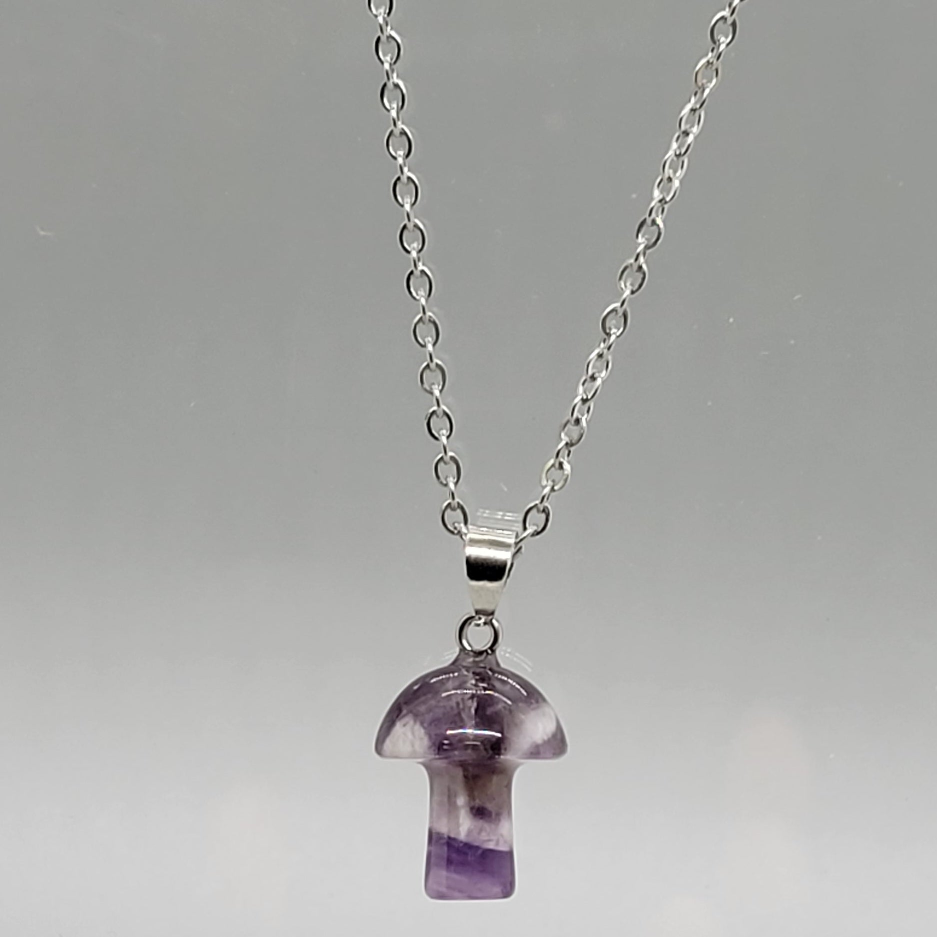 Chevron Amethyst Mushroom Natural Stone Pendent Necklace