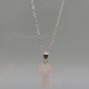 Rose Quartz Mushroom Natural Stone Pendent Necklace