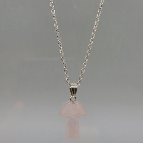 Rose Quartz Mushroom Natural Stone Pendent Necklace