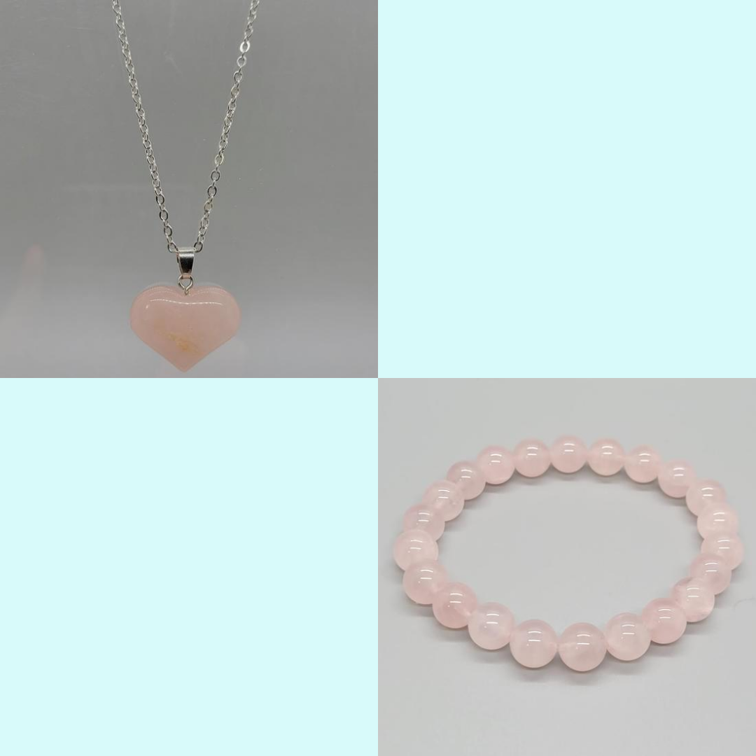 Rose Quartz Bracelet & Heart Necklace Bundle