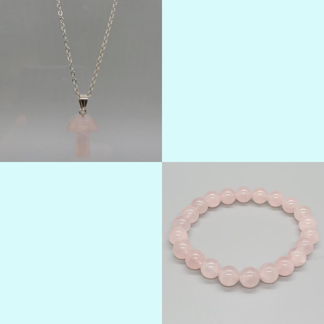 Rose Quartz Bracelet & Mushroom Necklace Bundle