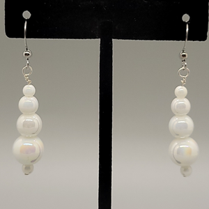 White Marble Glass Wire Wrapped Dangle Earrings