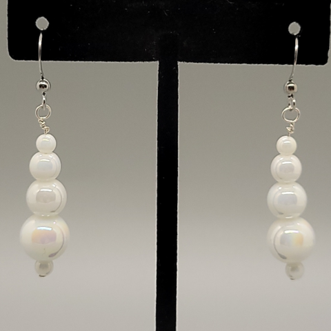 White Marble Glass Wire Wrapped Dangle Earrings